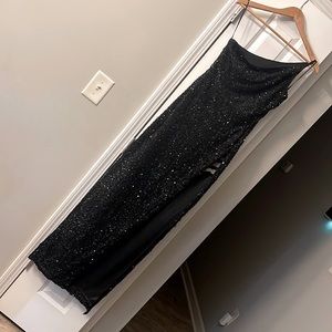 Long black sequin prom dress with split, Size 4 altered to a size 2